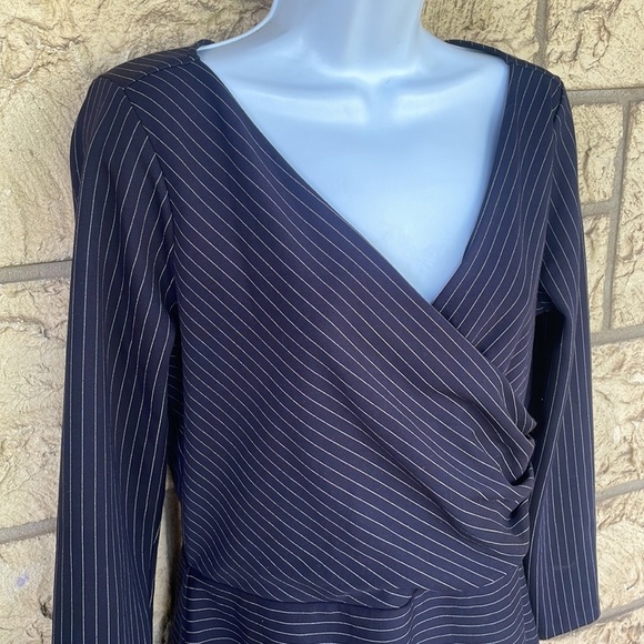 Ann Taylor, black and white pants, striped stretch, career blouse, business - Picture 3 of 9